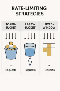 Rate‑Limiting Strategies: token‑bucket vs leaky‑bucket vs fixed‑window.