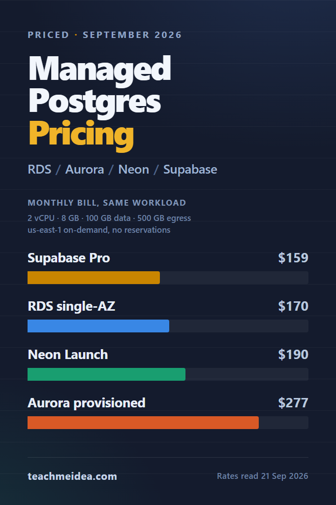 Managed Postgres Pricing: RDS, Aurora, Neon and Supabase